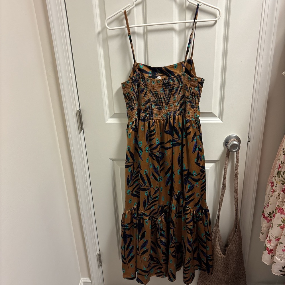 Source Unknown Brown and Blue Midi Dress